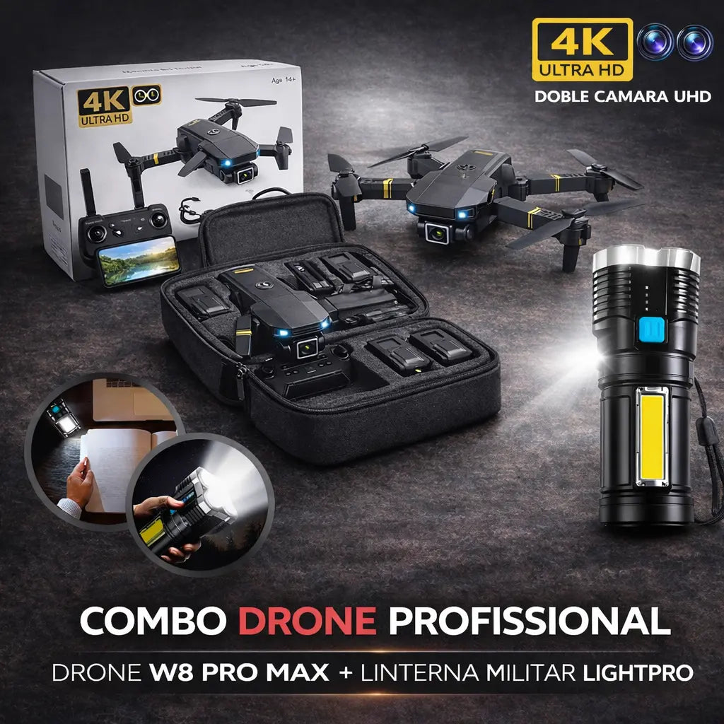 Drone W8 Pro Max Con Inteligencia Artificial + Linterna Militar LightPro™ [ÚLTIMAS UNIDADES]